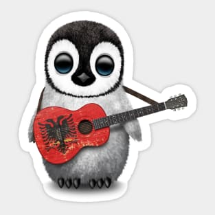 Baby Penguin Playing Albanian Flag Guitar Sticker